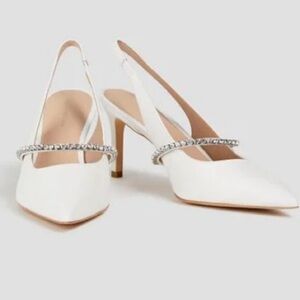 Stewart Weitzman crystaline 75 White  Slingback Heels with Crystal Strap 8